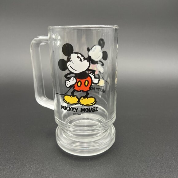 Disney Mickey Mouse Glass Mug Stein Handle 12 oz. EUC - Picture 1 of 8